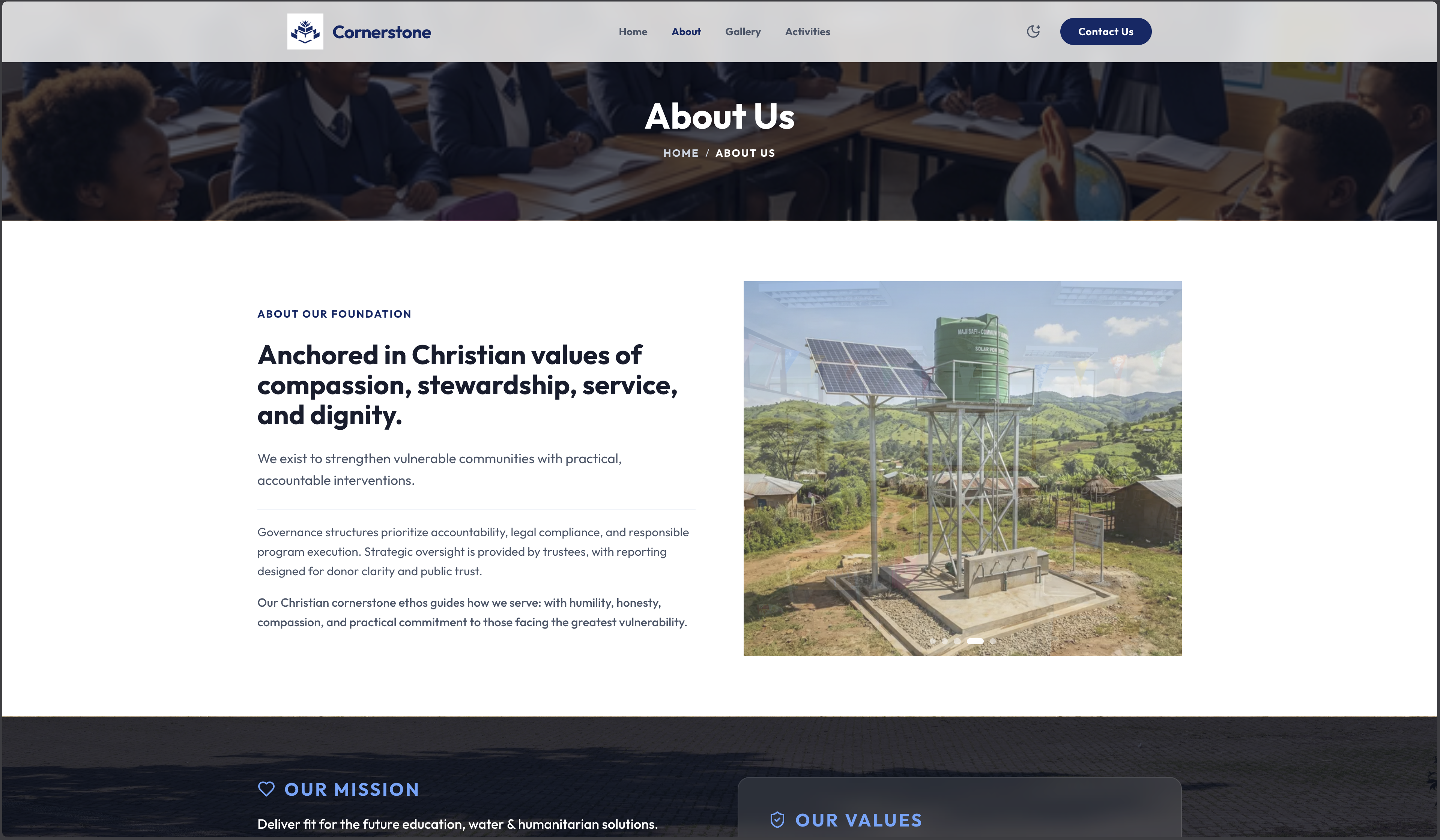 Screenshot for Cornerstone NGO Website
