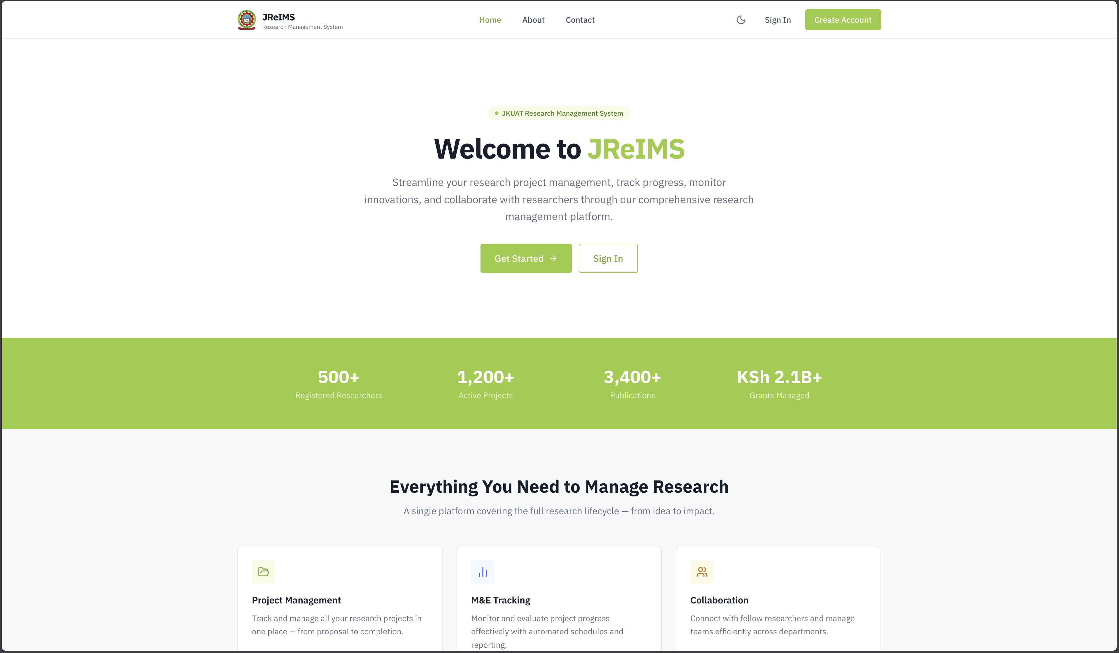 Screenshot for JREIMS Research Management Portal